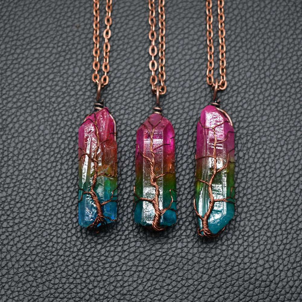 Crystal Pillar Tree Of Life Pendant Necklace