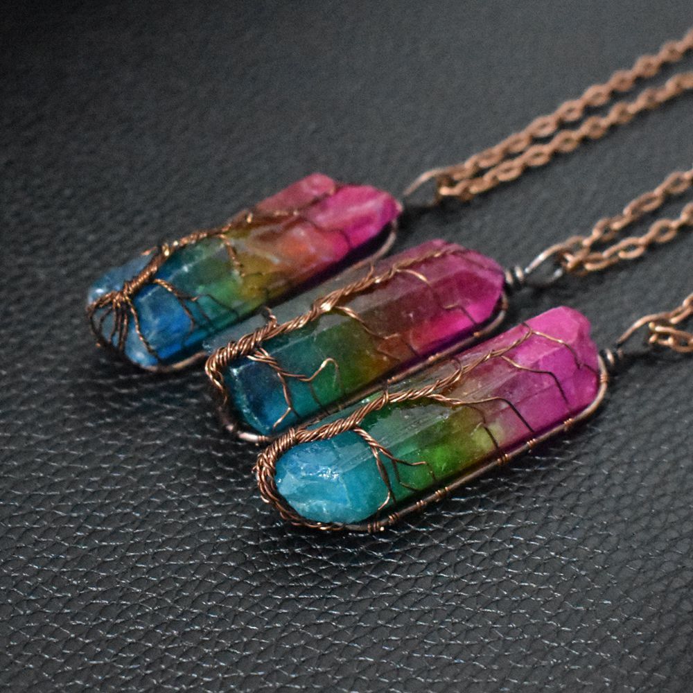 Crystal Pillar Tree Of Life Pendant Necklace