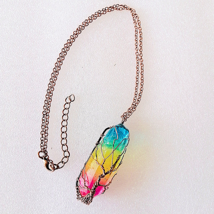 Crystal Pillar Tree Of Life Pendant Necklace