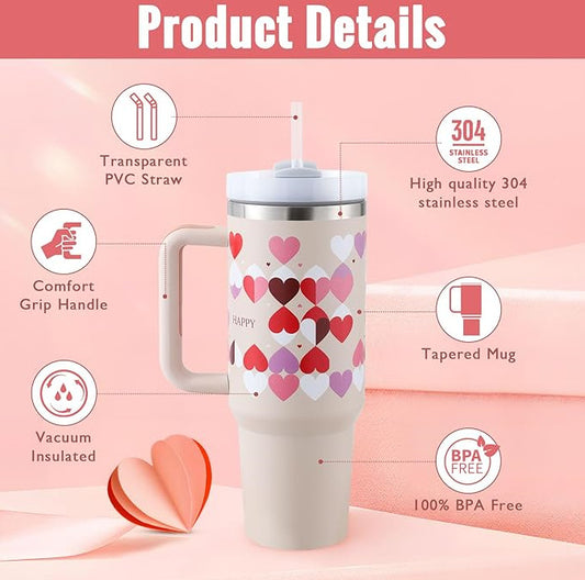 Tumbler With Handle Straw Insulated 40 Oz